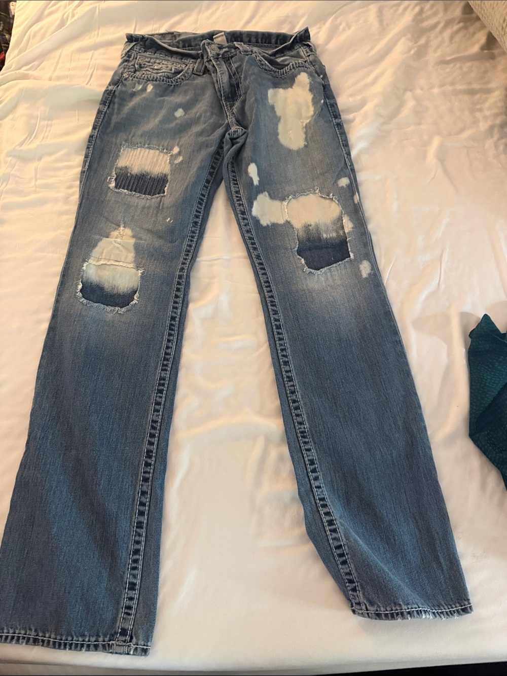 True Religion Men's Light Blue Distressed Straight Jeans